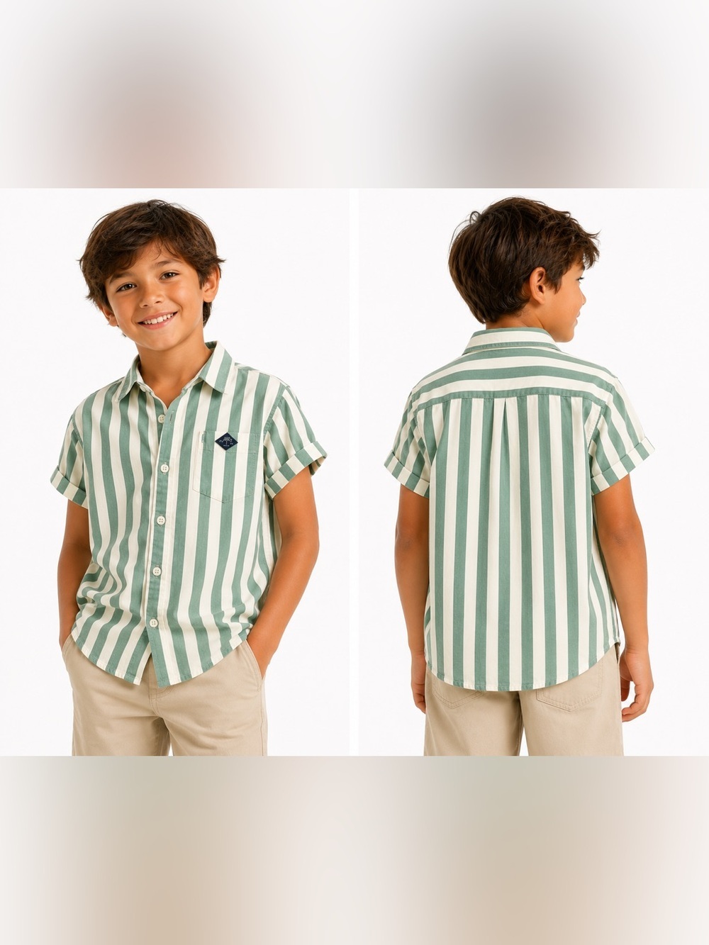 Old Navy Boys Green & White Striped Button-Up